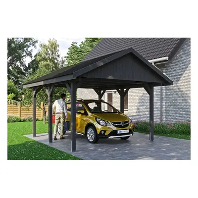 Skan Holz Wallgau - Satteldach Einzelcarport Breite 430 cm Gr. 0,5 - 430 x 500 cm Dachschalung mit Dachschindeln (schwarz) schie