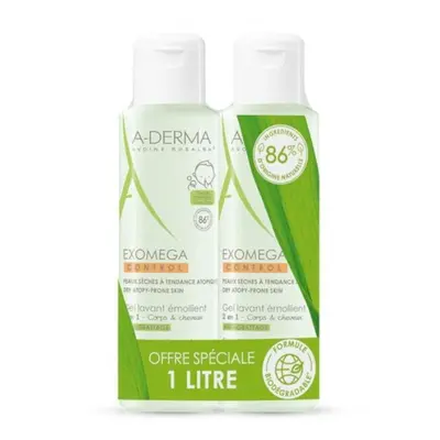 A-Derma Exomega Control Emollient Gel 2In1 Pack 2 X 500ml
