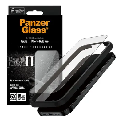 Schutzfolie PanzerGlass Ultra-Wide Ceramic II EasyAligner für Apple iPhone 17 / 16 Pro, gehärtetes Glas, Vollkleber, Schwarz