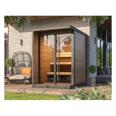 Weka Design Saunahaus Viira 1 mit Thermoholz - 40 mm Thermoholz 400 V 9 kW Kompakt-Ofen finnisch mit integrierter Steuerung
