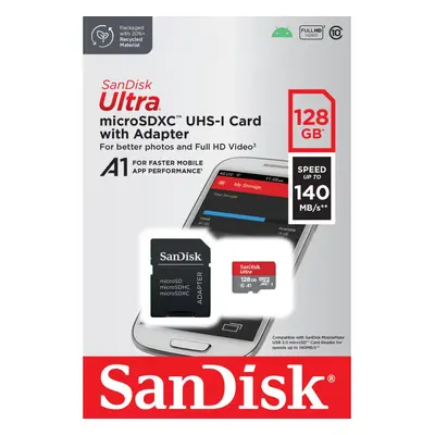 microSDXC Card 128GB, Ultra, Class 10, U1, A1 + SD-Adapter