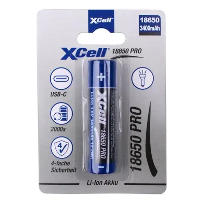 XCell 18650 Pro Li-Ion Akku 3,6V 3400mAh mit USB-C