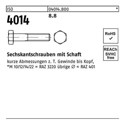 Sechskantschrauben ISO 4014 8.8 M 16 x 55