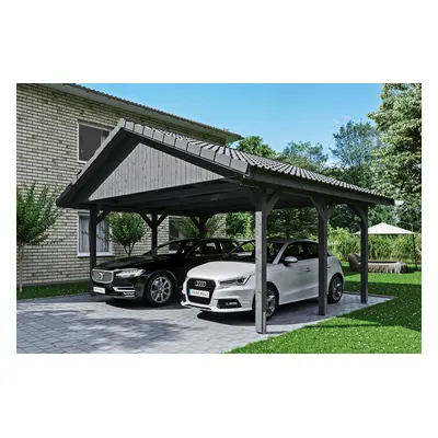 Skan Holz Wallgau - Satteldach Doppelcarport Breite 620 cm Gr. 0,5 - 620 x 500 cm Dachlattung schiefergrau Holzcarport