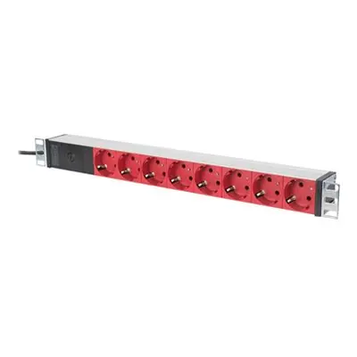 Digitus Steckdosenleiste mit Aluminiumprofil und Vorsicherung, 8-fach Schutzkontaktsteckdose, 2 m Zuleitung IEC C14 Stecker, Sta