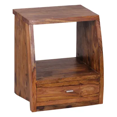 FineBuy Nachtkommode Sheesham Massivholz mit Schublade und Ablage – Nachttisch im Landhaus Design, handgefertigt aus Echtholz – 