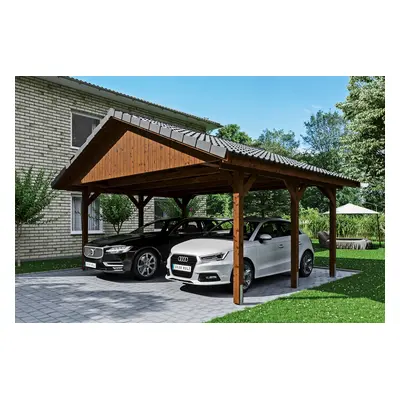 Skan Holz Wallgau - Satteldach Doppelcarport Breite 620 cm Gr. 0,5 - 620 x 500 cm Dachlattung nussbaum Holzcarport
