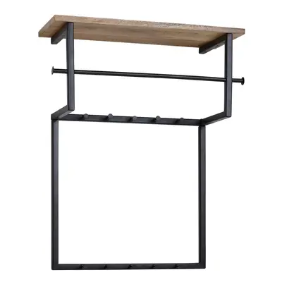 FineBuy Design Wandgarderobe Mango Massivholz Metall 60x76x26 cm, Hakenleiste mit Ablage und Kleiderstange, Flurgarderobe Garder