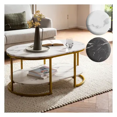 FineBuy Couchtisch 100x60x45 cm Marmor Optik, Design Wohnzimmertisch Rechteckig, Lounge Sofatisch mit Ablage, Kaffeetisch Modern