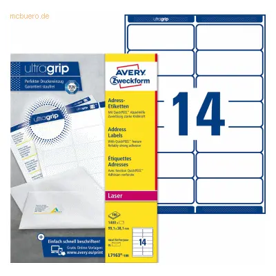 Avery L7163-100, Weiß, Abgerundetes Rechteck, Permanent, DIN A4, Papier, Laser