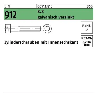 Zylinderschrauben DIN 912 8.8 M 6 x 160 galv. verzinkt gal Z