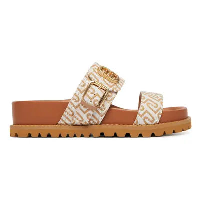 Liu Jo Frauen Denim Jacquard Sandalen mit Monogram All Over und Brown Dentellate Sole