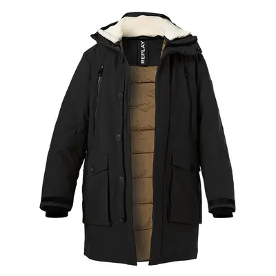 Replay Herren Parka schwarz Mikrofaser unifarben