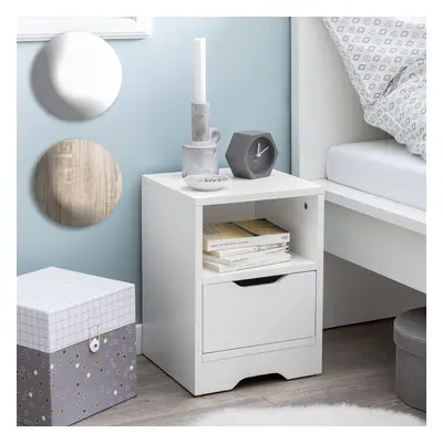 FineBuy Nachtkonsole SV51475 31x43x31 cm 1 Schublade und Ablagefach, Nachtkommode mit Stauraum, Nachttisch Schlicht Modern, Nach