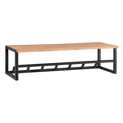 FineBuy Wandgarderobe Akazie Massivholz 80 cm mit Ablage - Industrial Garderobenpaneel mit Hutablage - Wand Garderobenleiste Hak