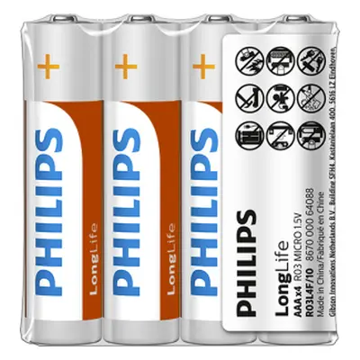 Philips Longlife Batterien, 4 Stück AAA R03 1,5 V