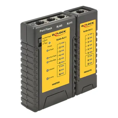DeLOCK 86407, Verdrilltes Doppelkabelprüfgerät, RJ-12, RJ-45, Übertragungstests, Schwarz, 9 V, 96 mm