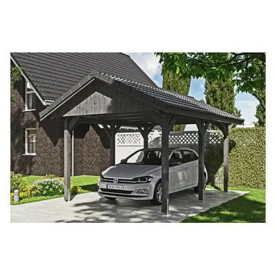 Skan Holz Wallgau - Satteldach Einzelcarport Breite 380 cm Gr. 0,5 - 380 x 500 cm Dachlattung schiefergrau Holzcarport