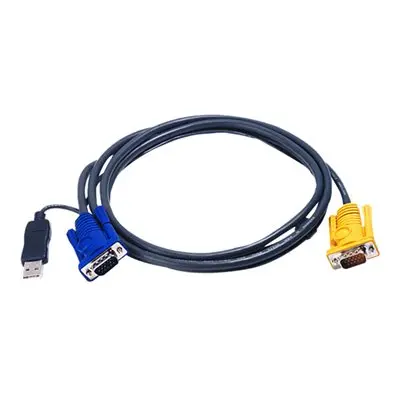 ATEN USB-KVM-Kabel mit 3-in-1-SPHD und integriertem PS/2-zu-USB-Wandler, 3 m, 3 m, VGA, Schwarz, HDB-15 + USB A, SPHD-15, Männli