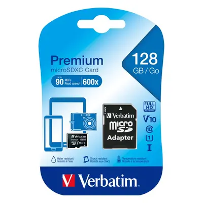 microSDXC Card 128GB, Premium, Class 10, U1 + SD-Adapter