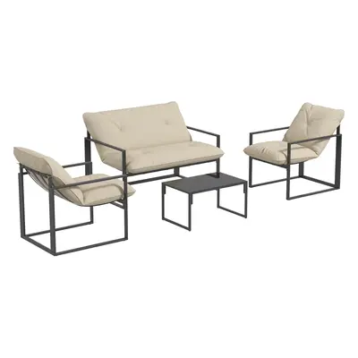 Outsunny Gartenmöbel-Set 4 Personen mit 2-Sitzer-Sofa, 2 Sesseln und 1 Couchtisch 3 Kissen für Terrasse Garten - schwarzer Stahl