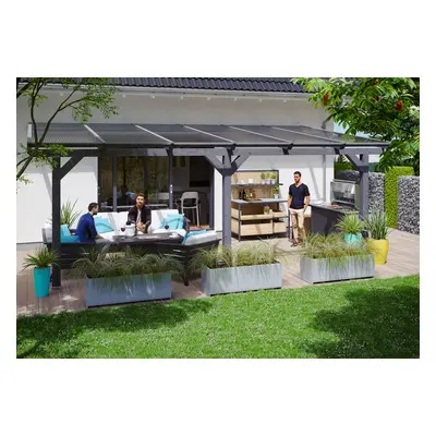Skan Holz Terrassenüberdachung Andria aus Leimholz mit Mittelpfosten Breite 648 cm-648 x 400 cm-schiefergrau