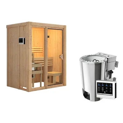 Karibu Sauna Avari 1 Superior mit Fronteinstieg 68 mm - 230 Volt Plug & Play Ohne Dachkranz 3,6 kW Plug&Play Bio-Kombiofen inkl.
