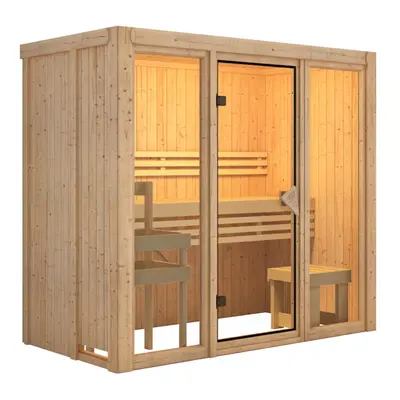 Karibu Sauna Avari 2 Superior mit Fronteinstieg 68 mm - 230 Volt Plug & Play Ohne Dachkranz Ohne Ofen