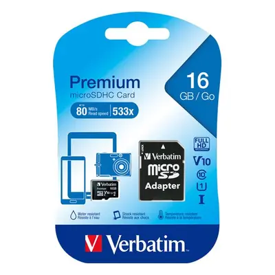 microSDHC Card 16GB, Premium, Class 10, U1 + SD-Adapter