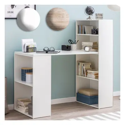 FineBuy Schreibtisch mit Regal 120x120x53 cm Holz Modern, Schreibtischregal Ablagefächer PC Tisch, Computertisch mit Ablage, Des