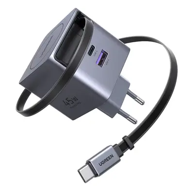 Netzladegerät mit USB-C Kabel UGREEN X614, 45W, 3A, 1 x USB-A - 1 x USB-C, Grau