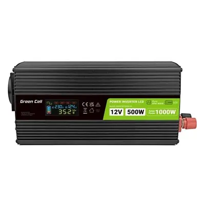 Green Cell PowerInverter LCD 12 Volt 500W/1000W Auto-Wechselrichter mit Display - reine Sinuswelle