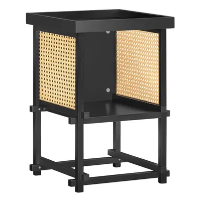 SoBuy Beistelltisch HFBT03-SCH - 40×40×60 cm - schwarz-gelb - Bambusgestell & offenes Ablagefach