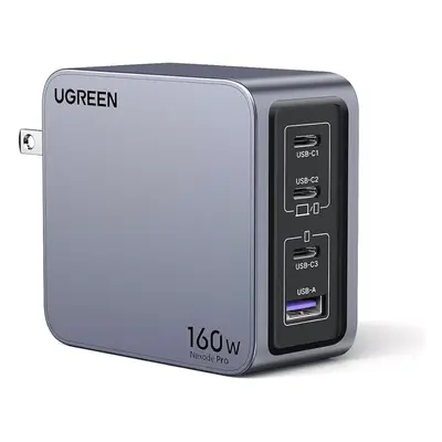 Ugreen Nexode Pro 160 W GaN-Ladegerät mit USB-C-Kabel, Innenbereich, AC, Schwarz, Grau