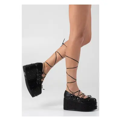 Koi Footwear - Zorina Lace Up Platform Ballet - Girl Schuhe - Schwarz - UK 7 - Synthetic/Synthetic/Gummi,Kunstleder