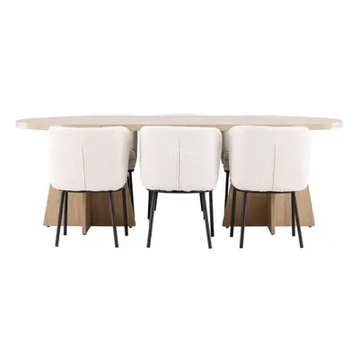 Essgruppe Tisch Bootcut 230*115cm mit Stühlen Agnes aus Teddy-Bouclé