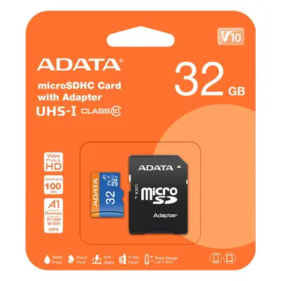 Speicherkarte microSDHC Adata, 32Gb, Klasse 10 / UHS-1 U1, mit Adapter AUSDH32GUICL10A1-RA1