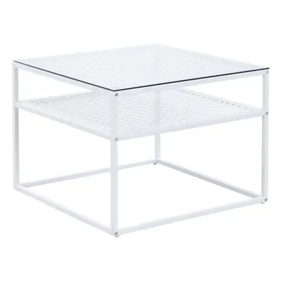 FineBuy Couchtisch Glas Metall 60x60x45 cm, Quadratischer Wohnzimmertisch Modern mit Ablage, Beistelltisch Sofatisch Glastisch K