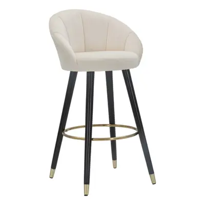 Runder Hocker mit Rückenlehne in beigefarbenem Stoff, 55 x 56 x 104 cm