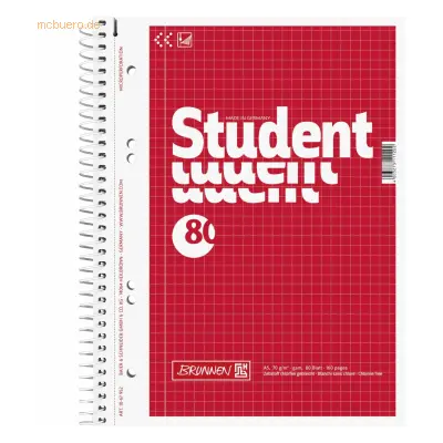 Brunnen Kollegblock Student A5 70g/qm kariert 80 Blatt rot
