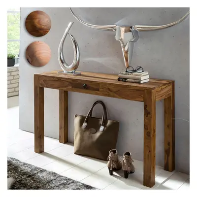 FineBuy Konsolentisch Massivholz Konsole mit 1 Schublade Schreibtisch 120 x 40 cm Landhaus Sideboard Farbe wählbar