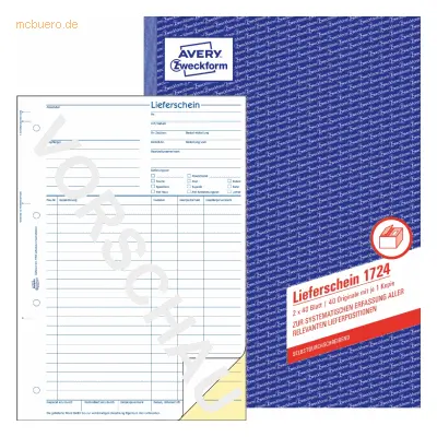 Avery Zweckform Formularbuch Lieferschein A4 selbstdurchschreibend 2x4