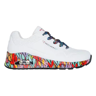 Skechers 177918 WMLT Damen UNO - RAVAGED LOVE Sneaker wei? + bunte Herzen