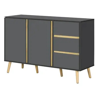HOMCOM Sideboard mit Stil skandinavischer Möbel mit 2 Türen 3 Schubladen - 120 x 40 x 80 cm - Anthrazitgrau Aosom