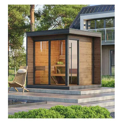 Weka Design Saunahaus Viira 2 mit Thermoholz - 40 mm Thermoholz 400 V 9 kW Kompakt-Ofen finnisch mit integrierter Steuerung