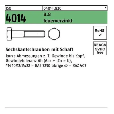 DIN- und Normteile Sechskantschrauben ISO 4014 8.8 U M 16 x 160 feuerverzinkt