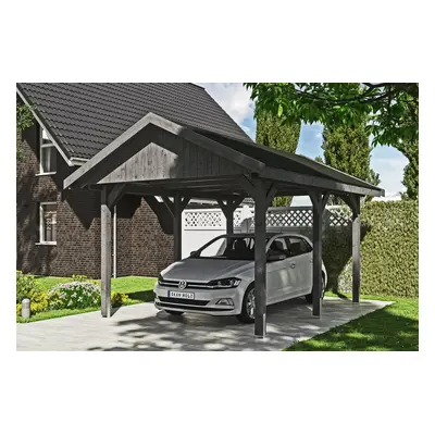 Skan Holz Wallgau - Satteldach Einzelcarport Breite 380 cm Gr. 0,5 - 380 x 500 cm Dachschalung mit Dachschindeln (schwarz) schie
