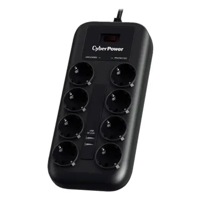CyberPower PROFESSIONAL P0820SUF0-DE 8-fach Steckdosenleiste - Überspannungsschutz (1050J), Max. 6000V - 22500A, USB Ladegerät 2