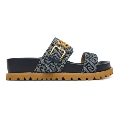 Liu Jo Frauen Denim Jacquard Sandalen mit Monogram All Over und Dark Blue Dentellate Sole