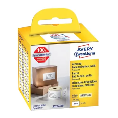 Avery AS0722430, Weiß, Rechteck, Permanent, 54 x 101 mm, Rolle, Papier